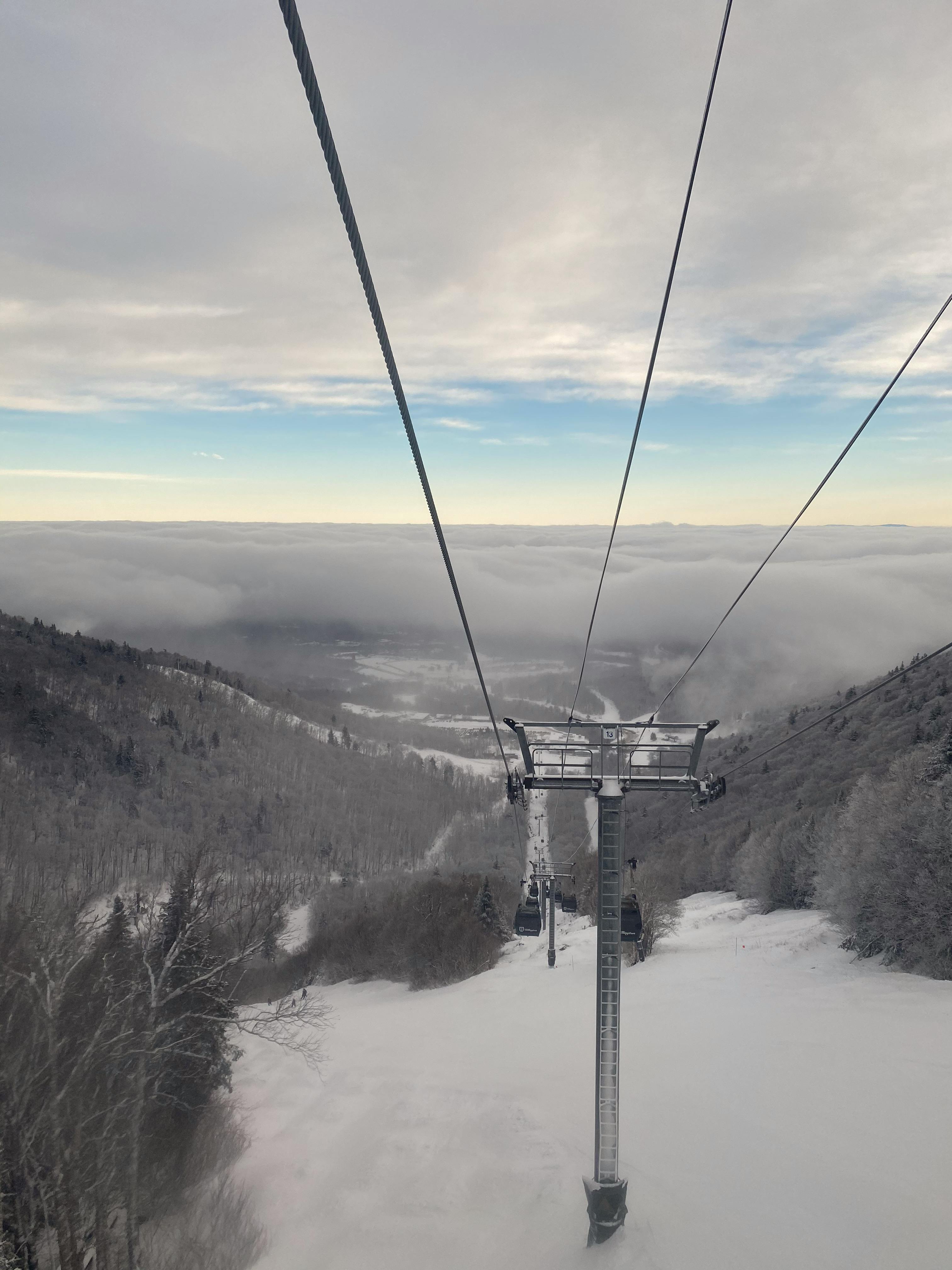 View looking down the ski hill from the gondola. 
