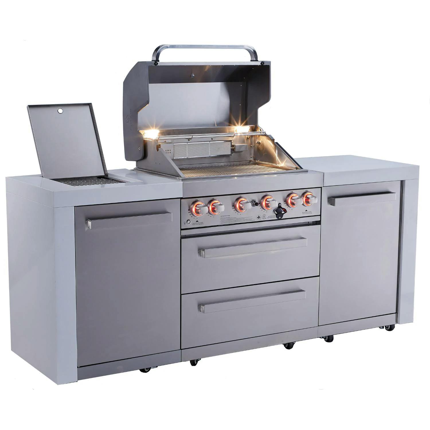 Mont Alpi i400 Deluxe Gas Island Grill with Infrared Side Burner and Rotisserie Kit Stainless Steel · Propane