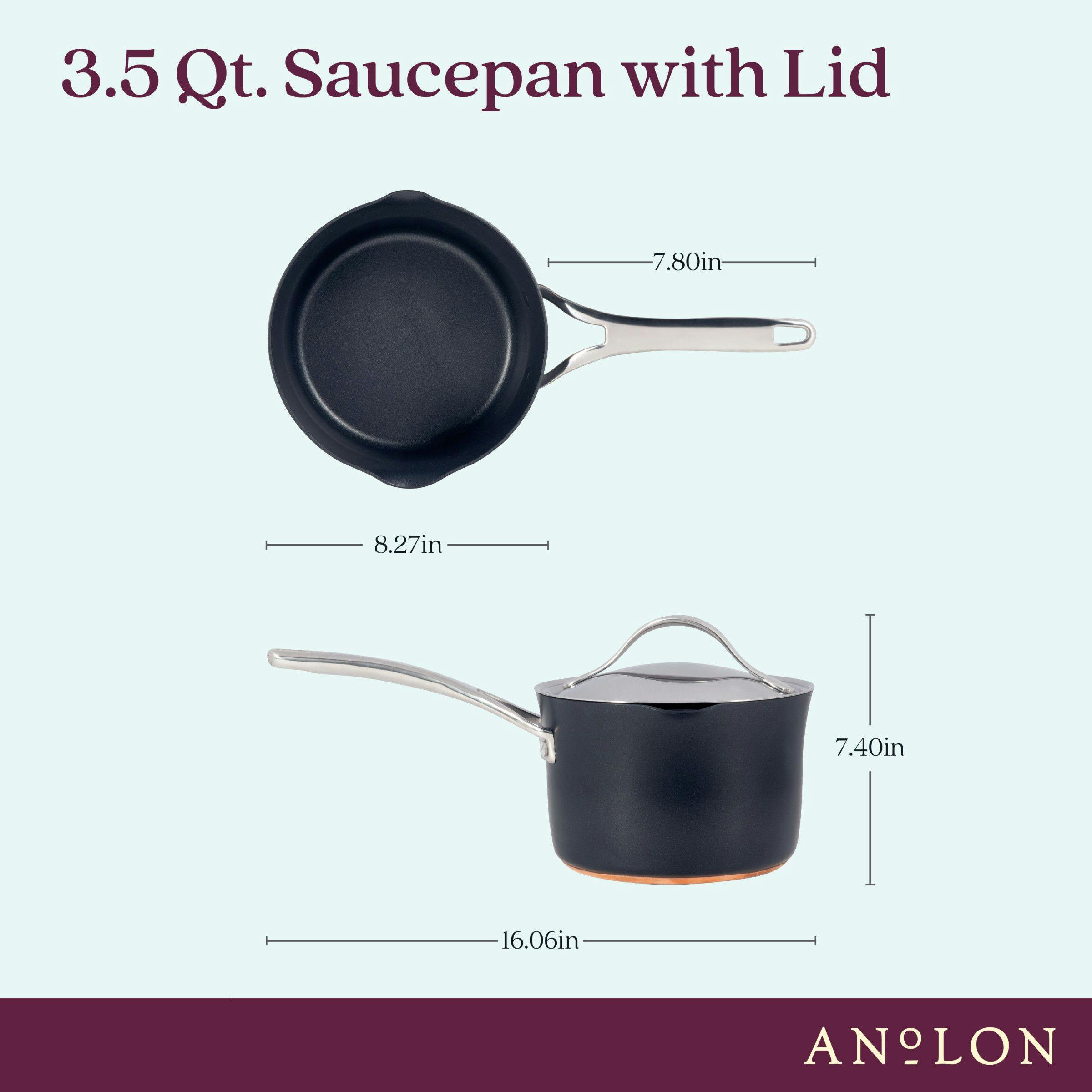 Anolon Nouvelle Copper Luxe Hard-Anodized Nonstick Straining Saucepan, 3.5-Quart