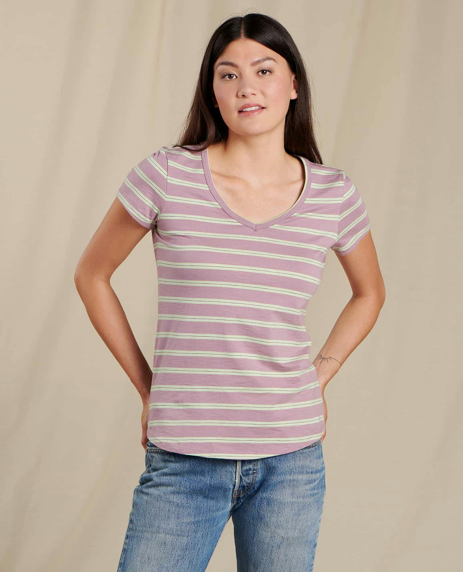 Toad and Co - Marley II SS Tee - XS Faded Lilac 90'S Stripe