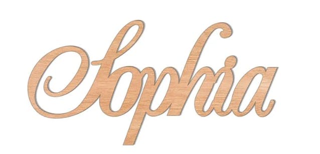 A personalized wooden sign reading "sophia".