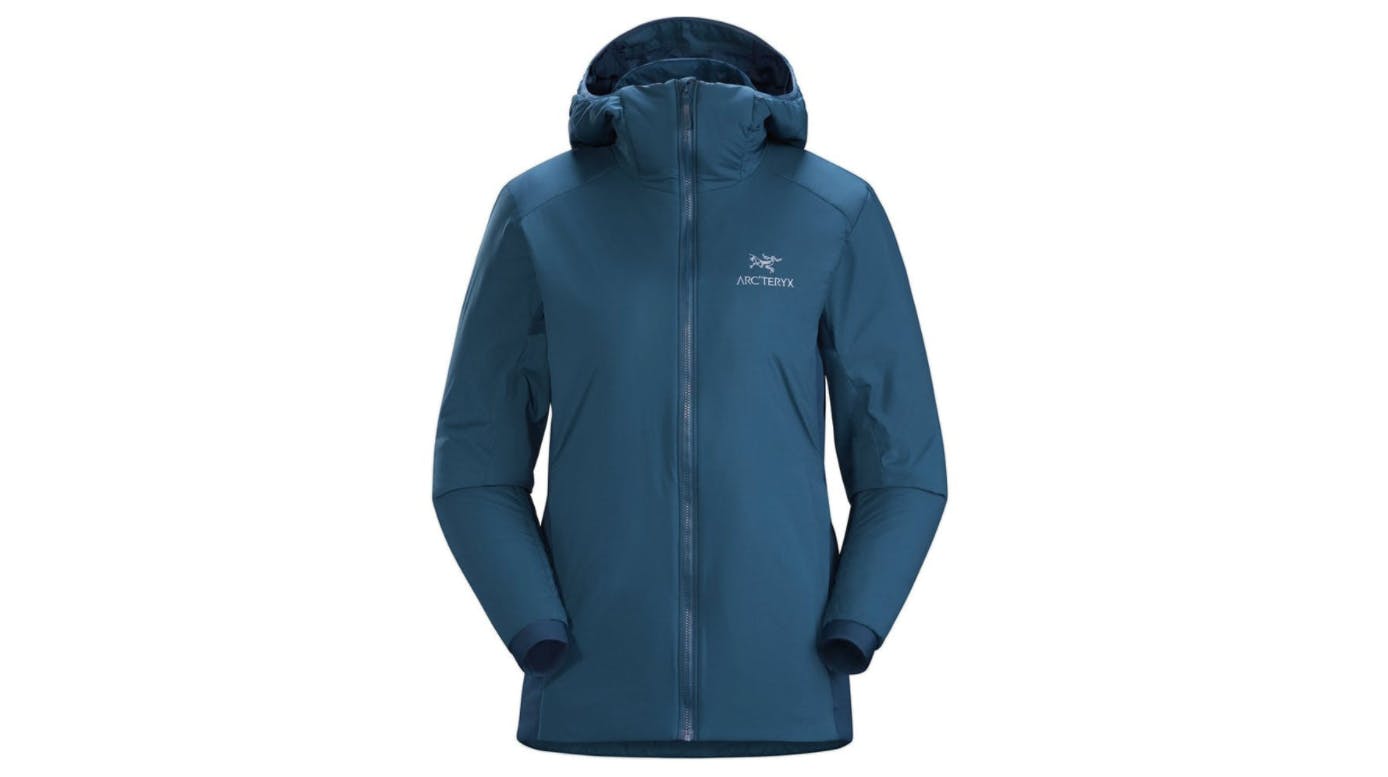 A blue full zip Arc’teryx Atom LT Hoody jacket.