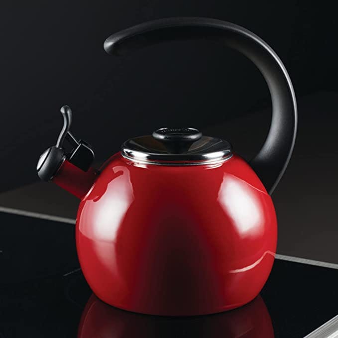 Circulon Enamel on Steel Whistling Induction Teakettle With Flip-Up Spout, 2-Quart, Red