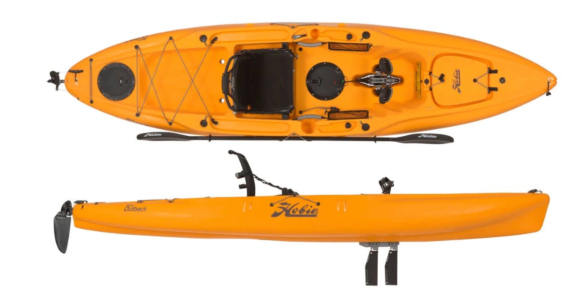 Top down and side view of the Hobie Outback kayak.