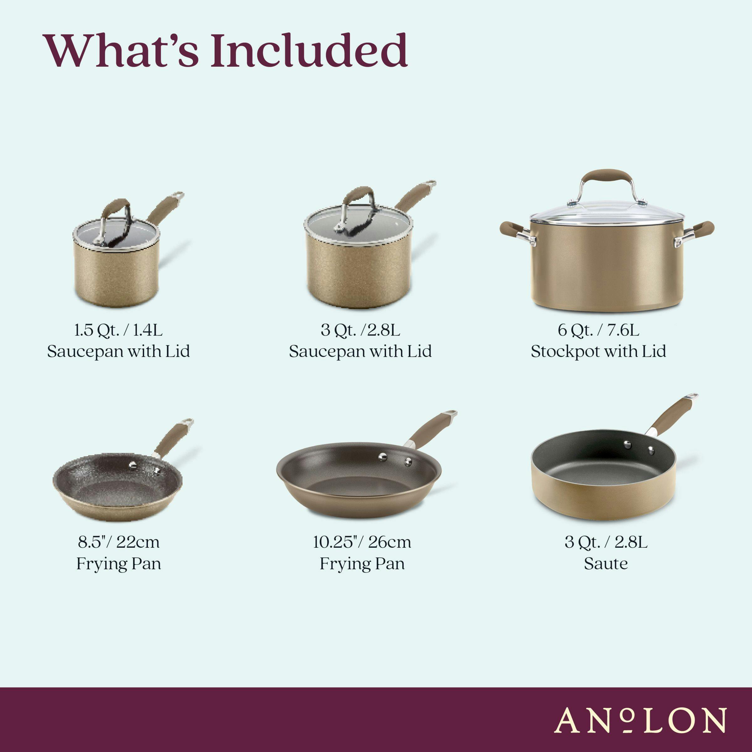 Anolon Advanced Home Hard Anodized Nonstick Cookware Set, 9-Piece, Bronze