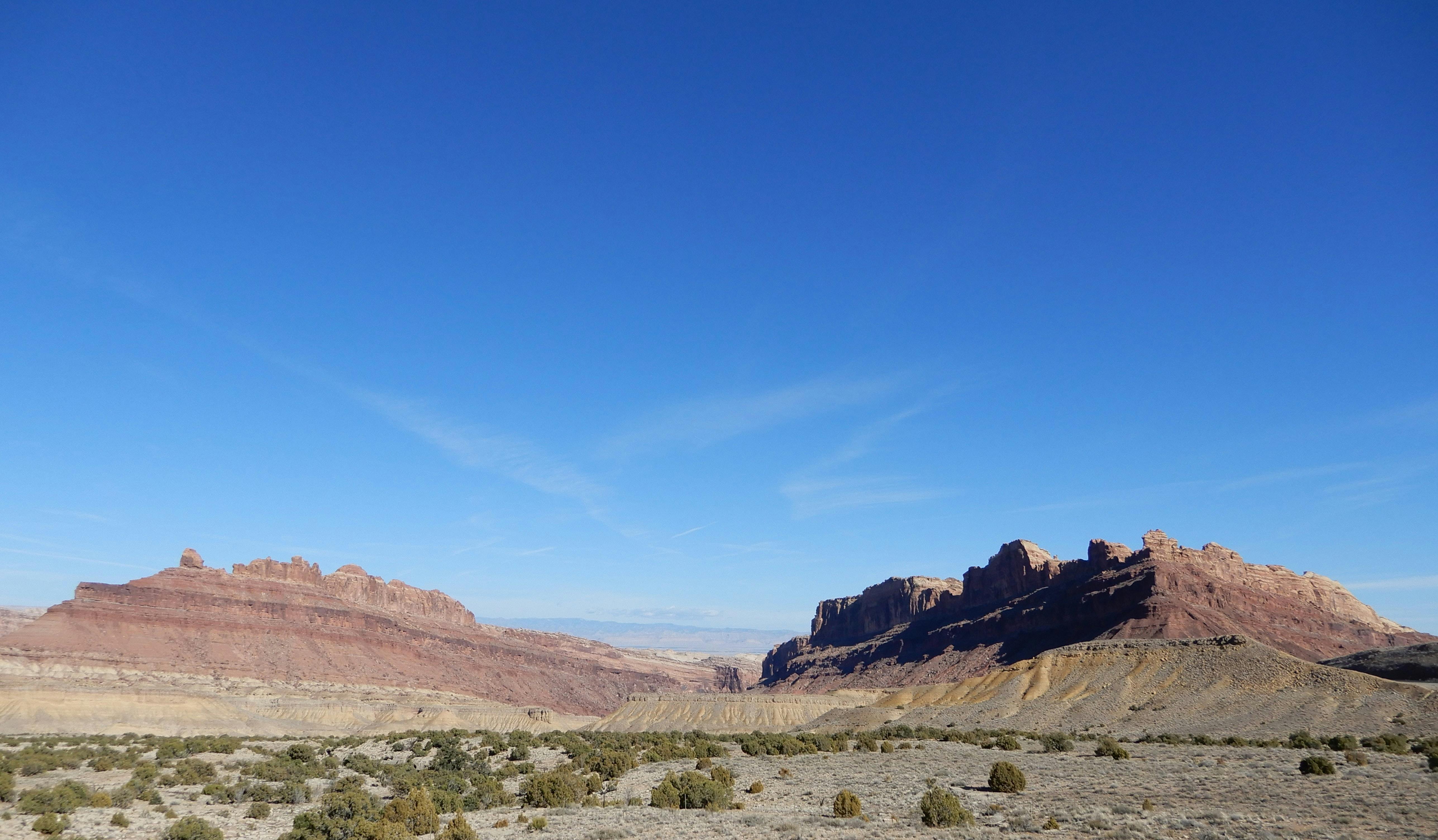 Desert mountains under a brilliant blue sky