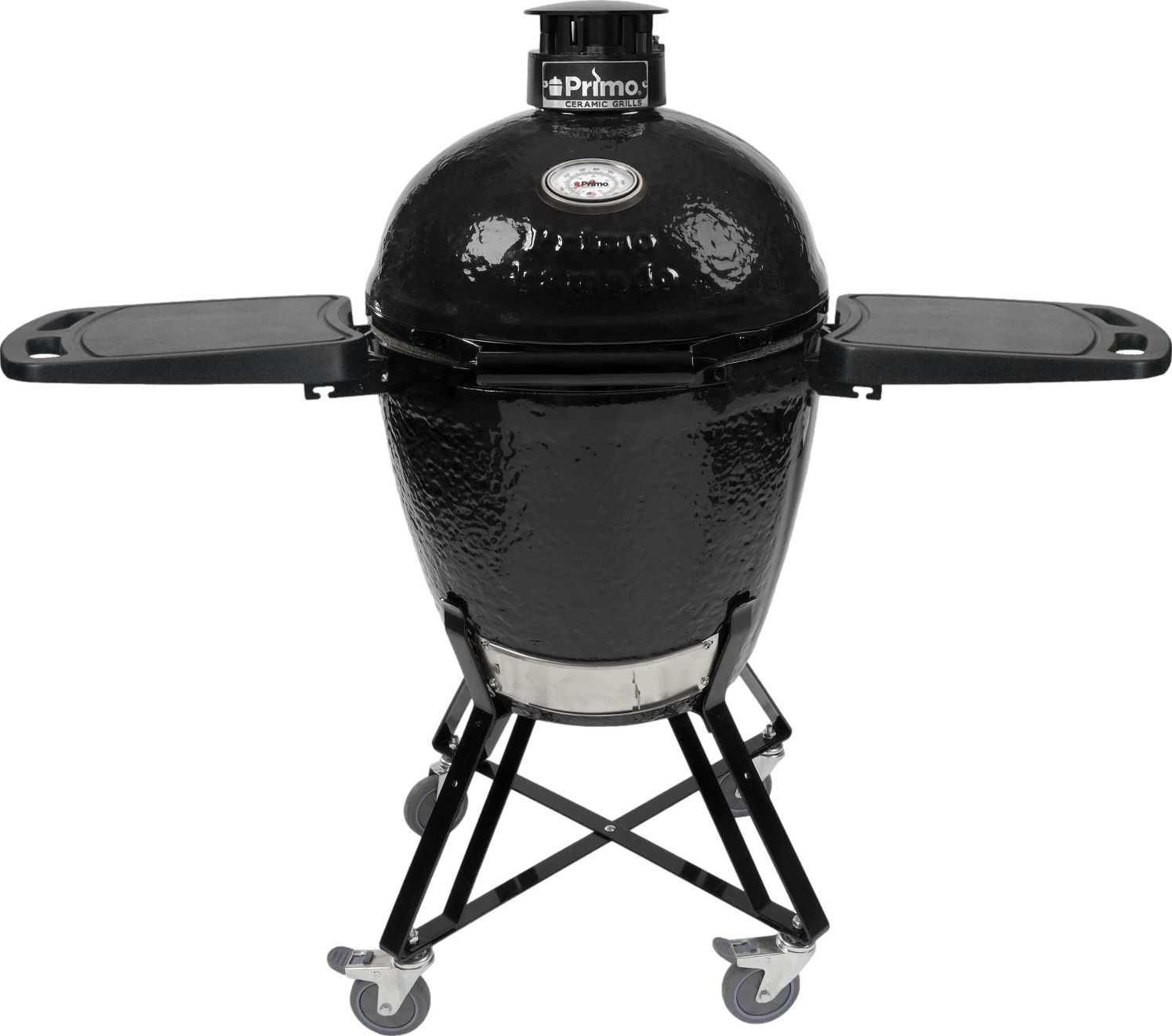 Primo All-In-One Large Round Ceramic Kamado Grill with Cradle & Side Shelves