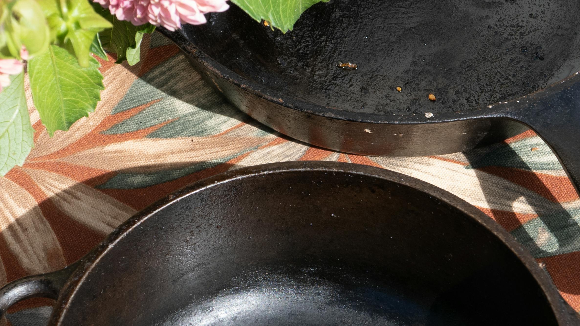 Cast iron cookware on a table