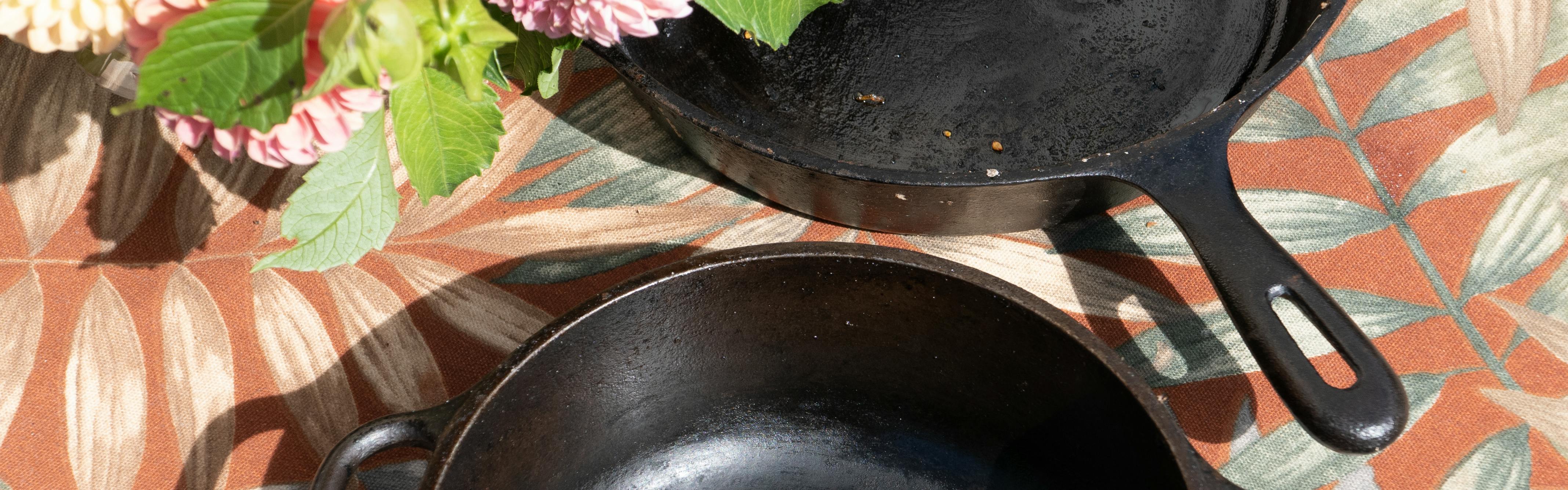 Cast iron cookware on a table