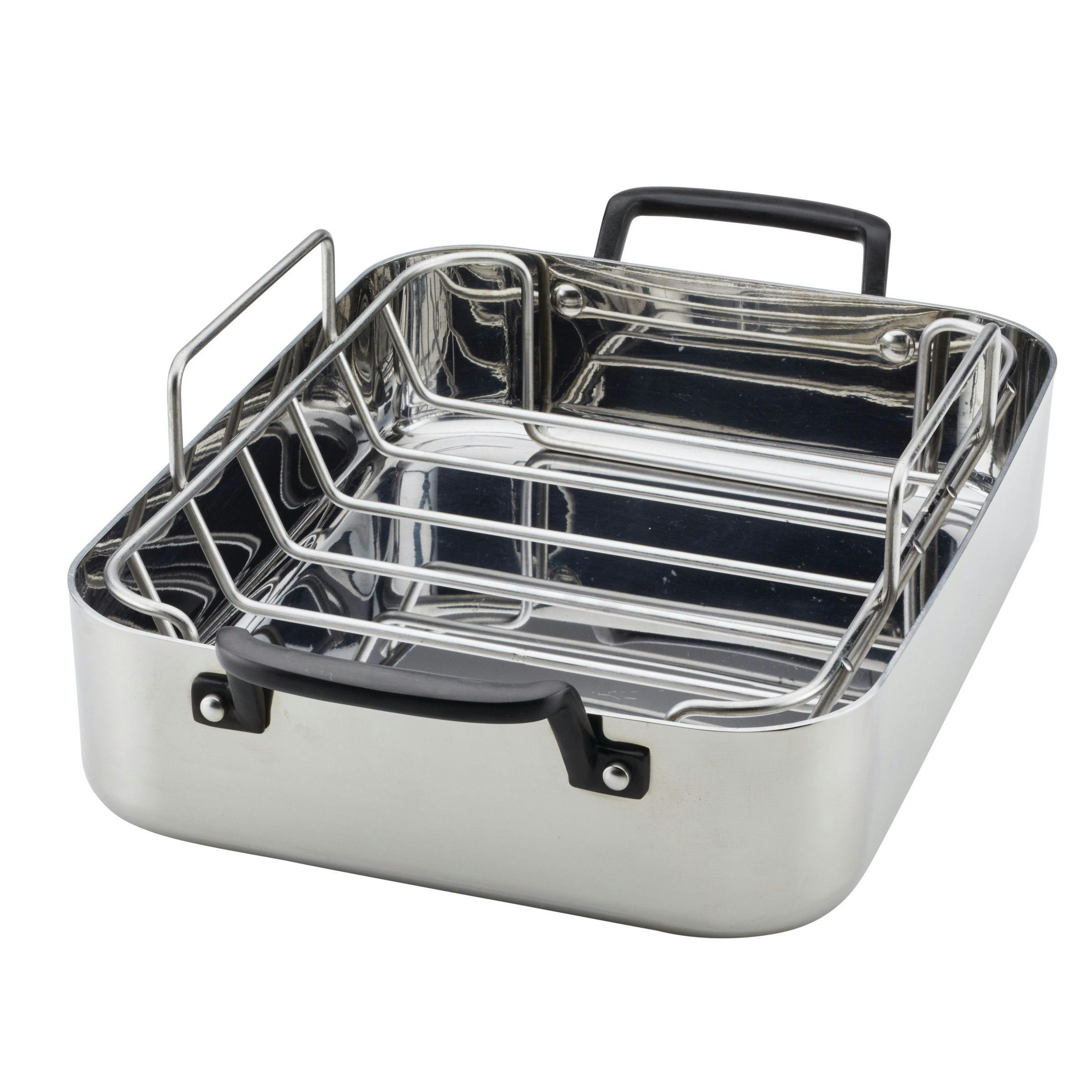 KitchenAid 5-Ply Clad Stainless Steel Roaster with Removable Rack, 15-Inch x 11.5-Inch, Polished Stainless Steel