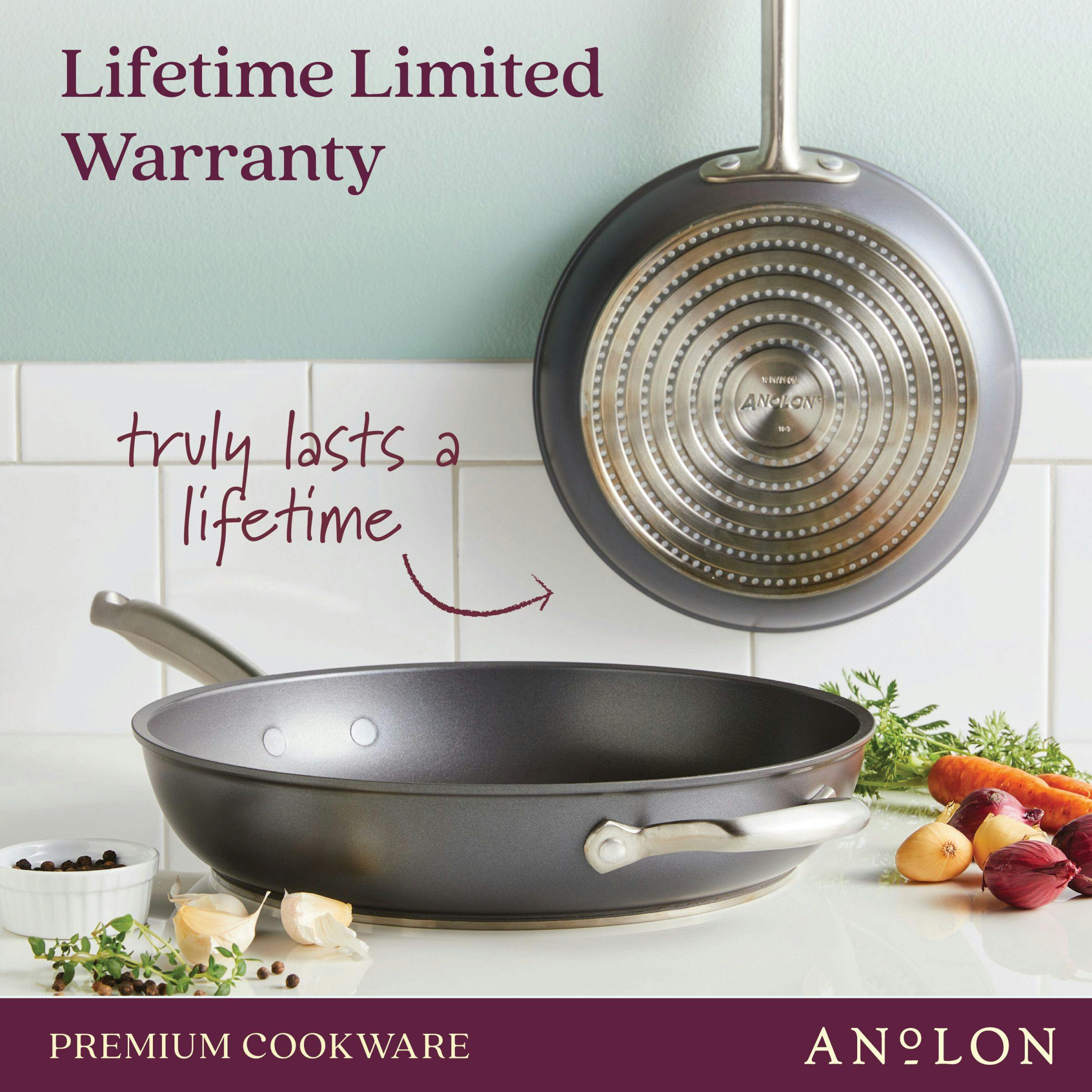 Anolon Accolade Forged Hard-Anodized Nonstick Induction Wok with Lid, 13.5-Inch, Moonstone