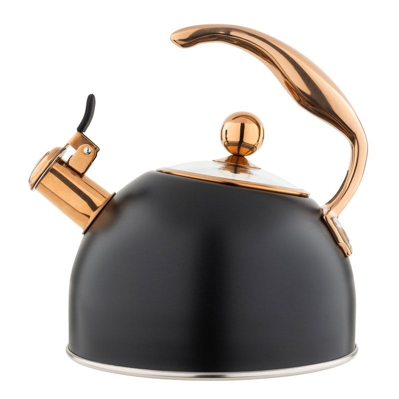 Viking 2.6 Qt Stainless Steel Whistling Kettle with 3-Ply Base, Matte Black & Copper