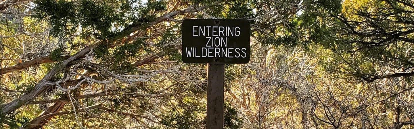 A brown sign that reads "Entering Zion Wilderness".