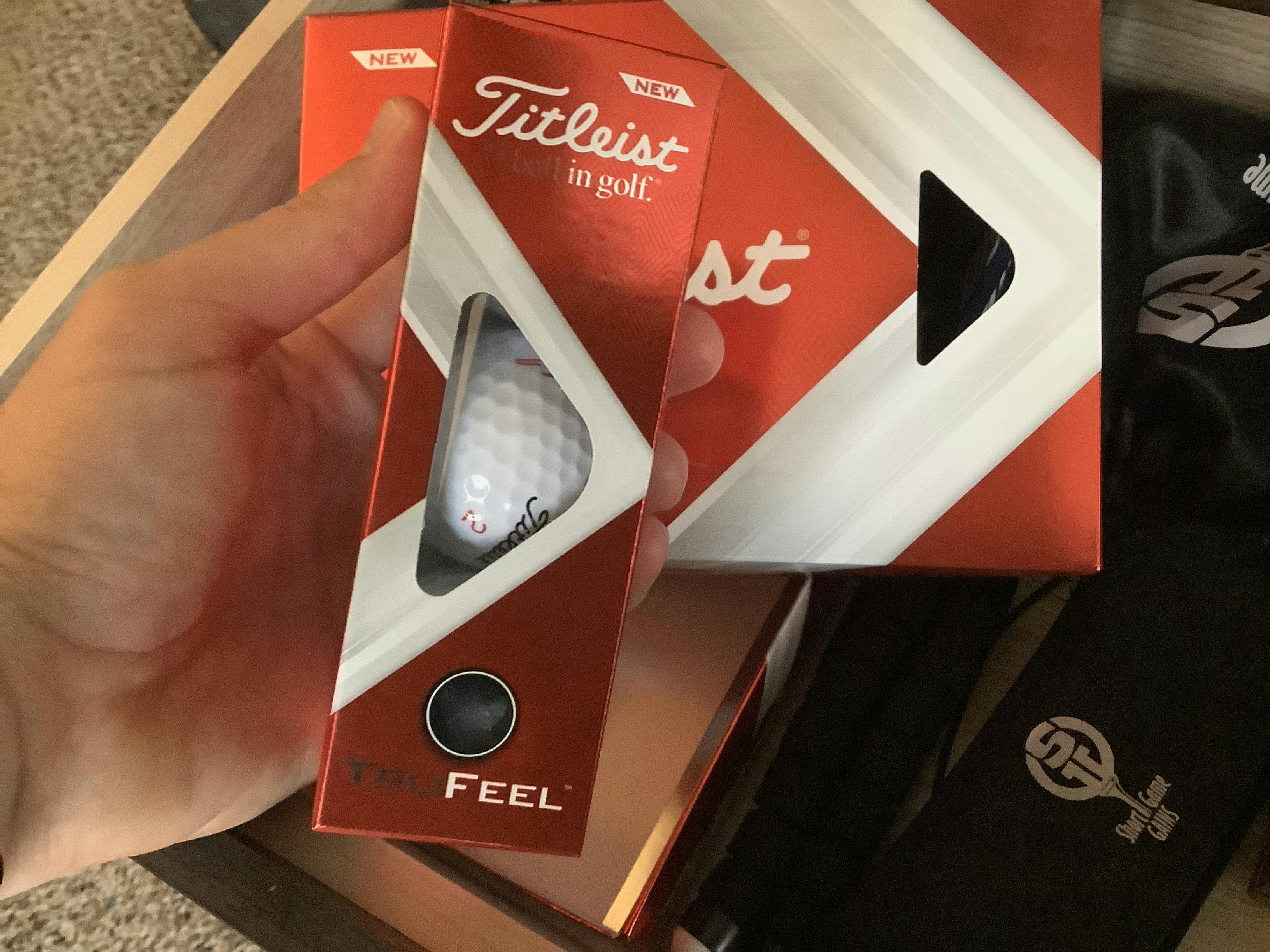 Front of the  Titleist TruFeel Golf Balls packaging. 