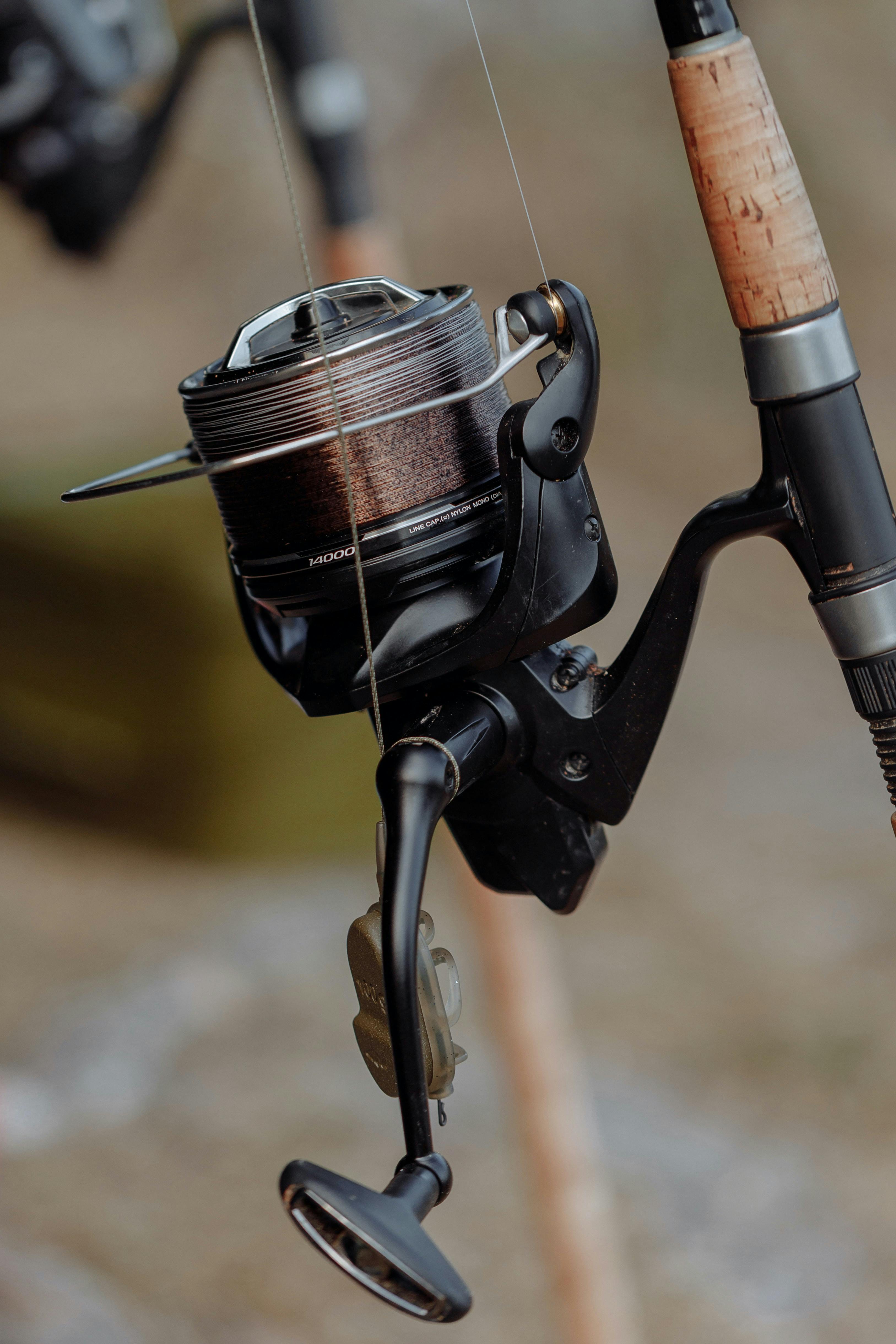 Close up of a fishing reel. 