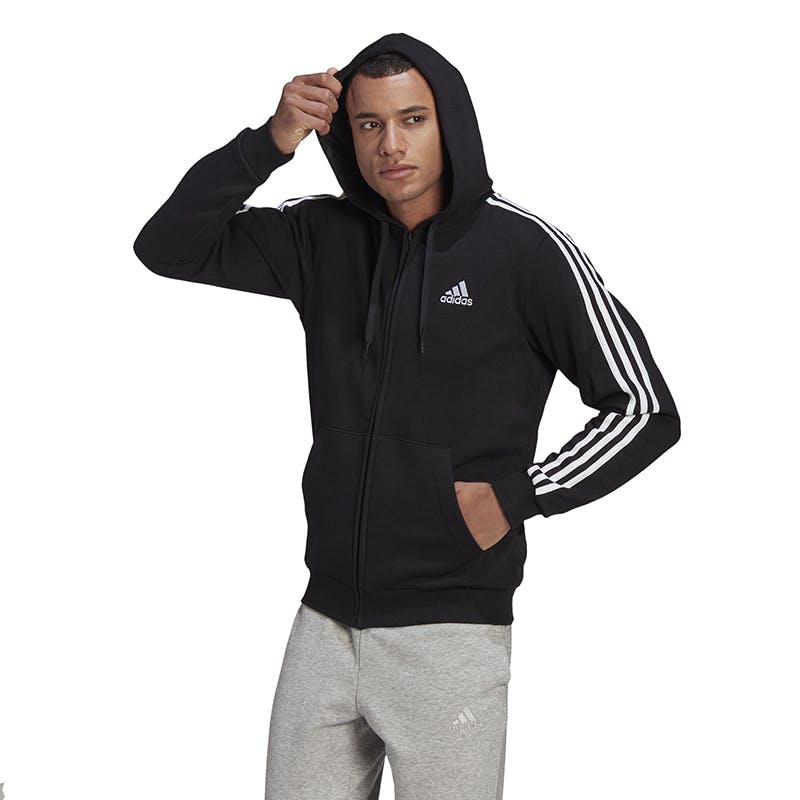 Adidas Men's Essentials 3 Stripe Full Zip Hoodie