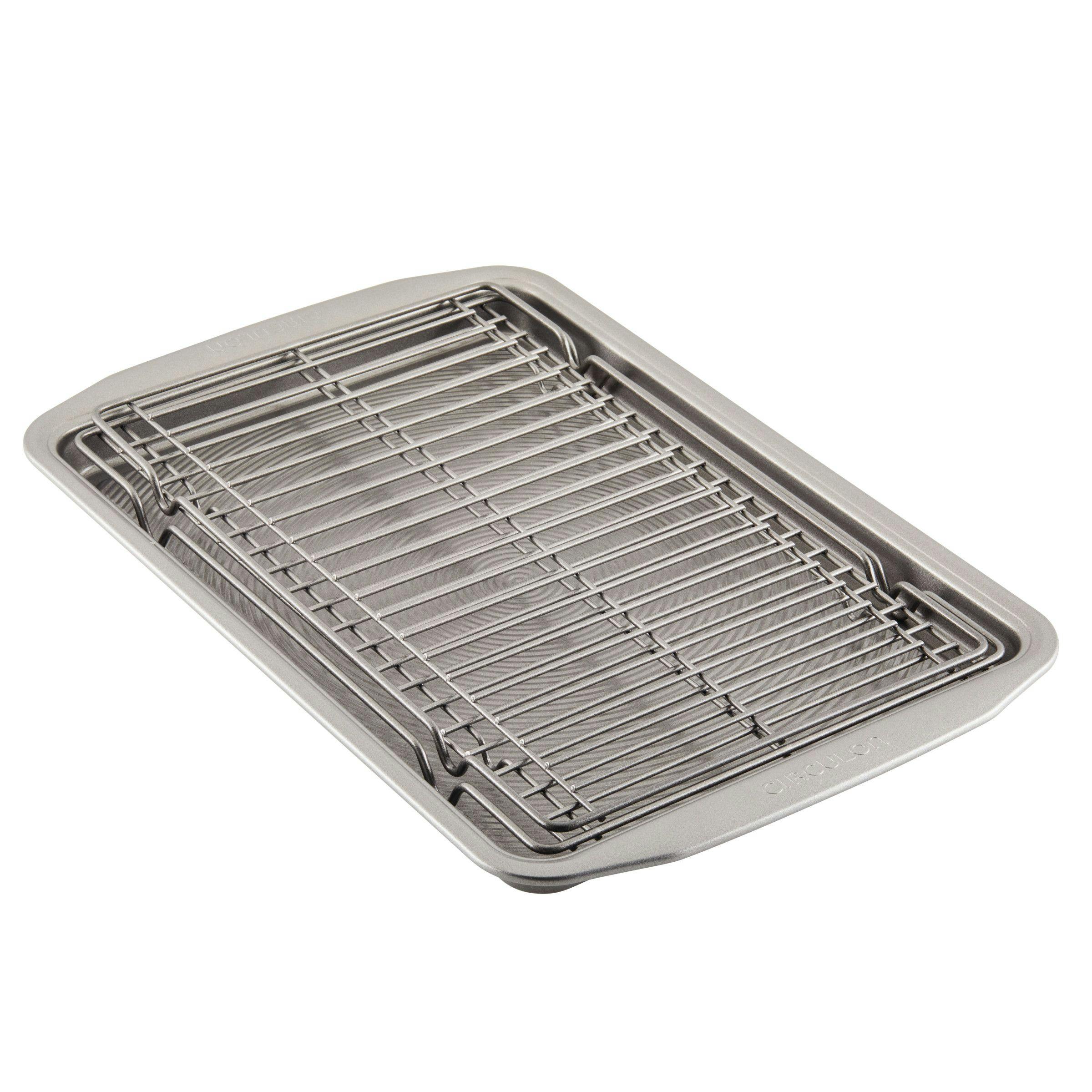 Circulon Bakeware 10 x 15-in Baking Sheet Pan and Cooling Rack Set, 3-Piece, Silver