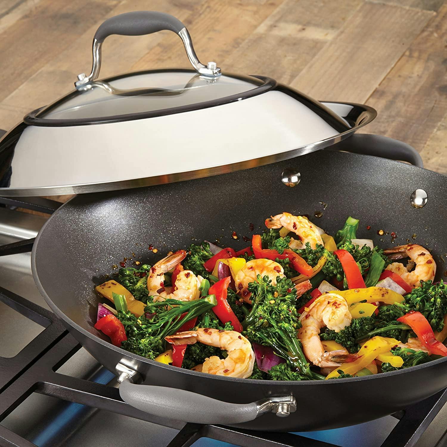 Anolon Advanced Home Hard-Anodized Nonstick Wok with Side Handles and Lid, 14-Inch, Moonstone