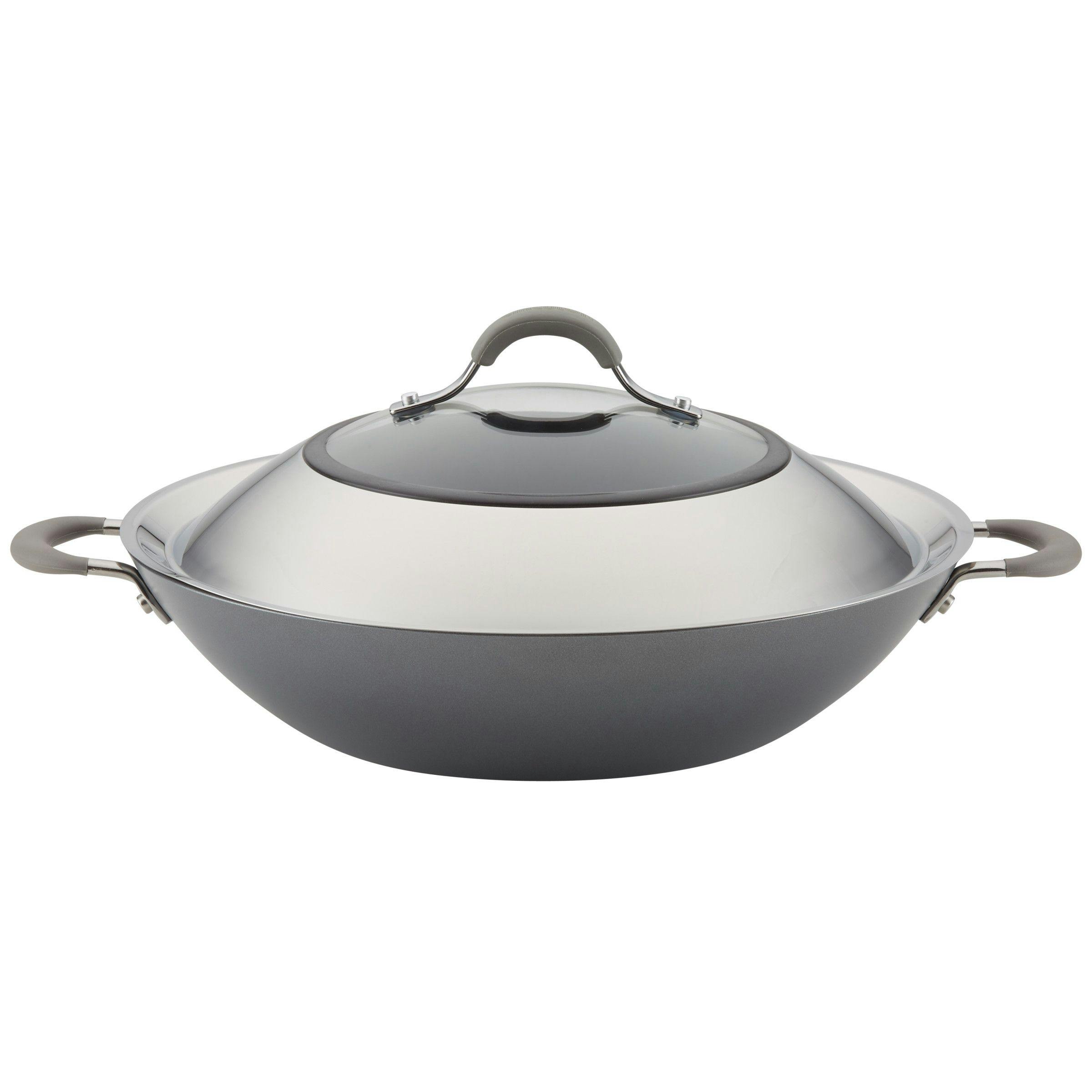Circulon Elementum Hard-Anodized Nonstick Wok with Side Handles and Lid, 14-Inch, Oyster Gray