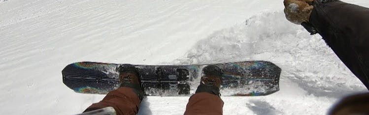 Top down view of the Lib Tech Orca Splitboard · 2022 on snow. 