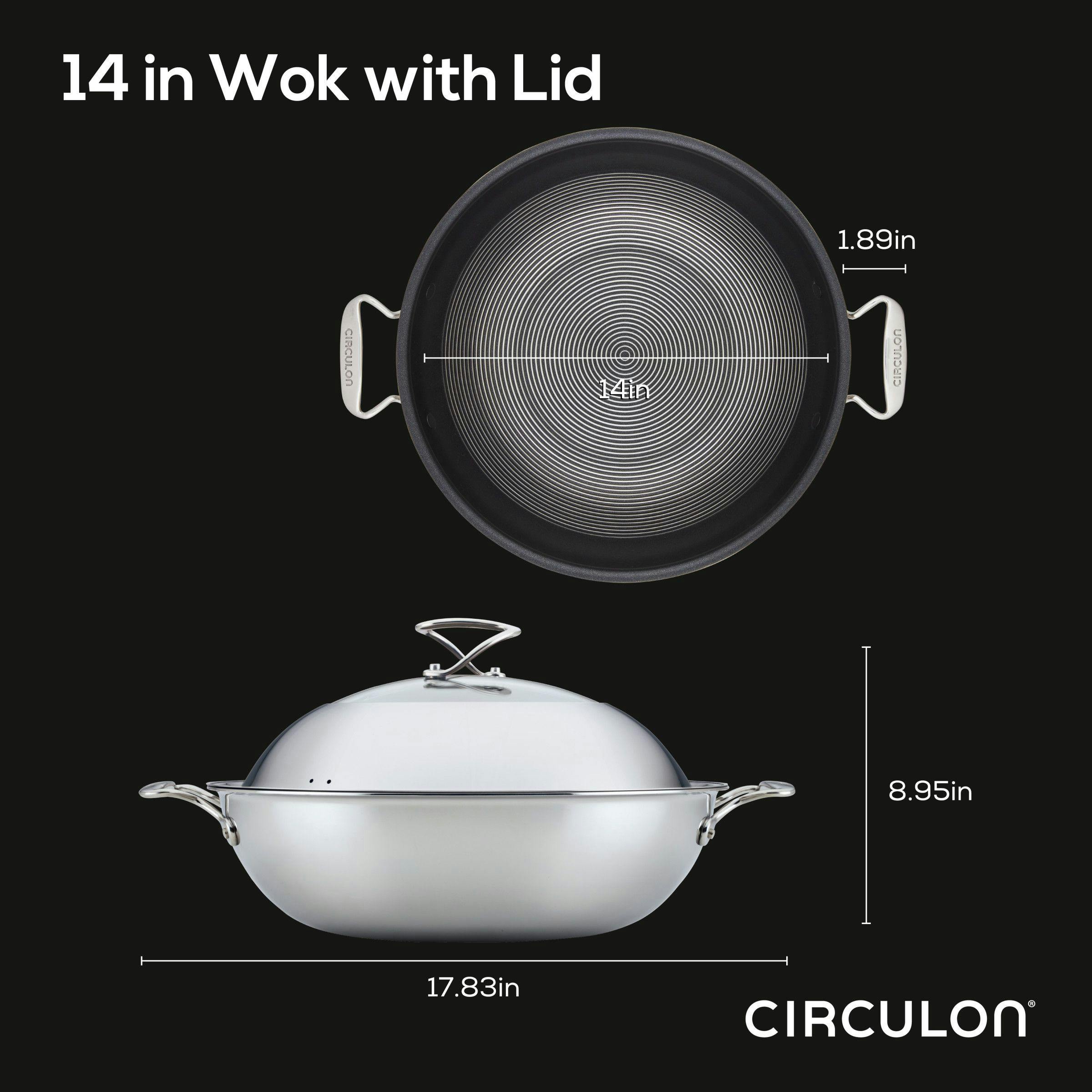 Circulon Clad Stainless Steel Induction Wok with Glass Lid and