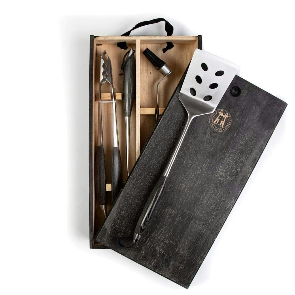 Schmidt Brothers BBQ Teak 4-PIece Grill Tool Set, Stainless Steel