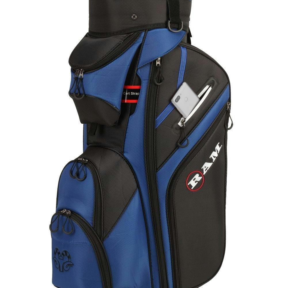 Ram Golf Premium Cart Bag with 14 Way Molded Organizer Divider Top · Black/Blue