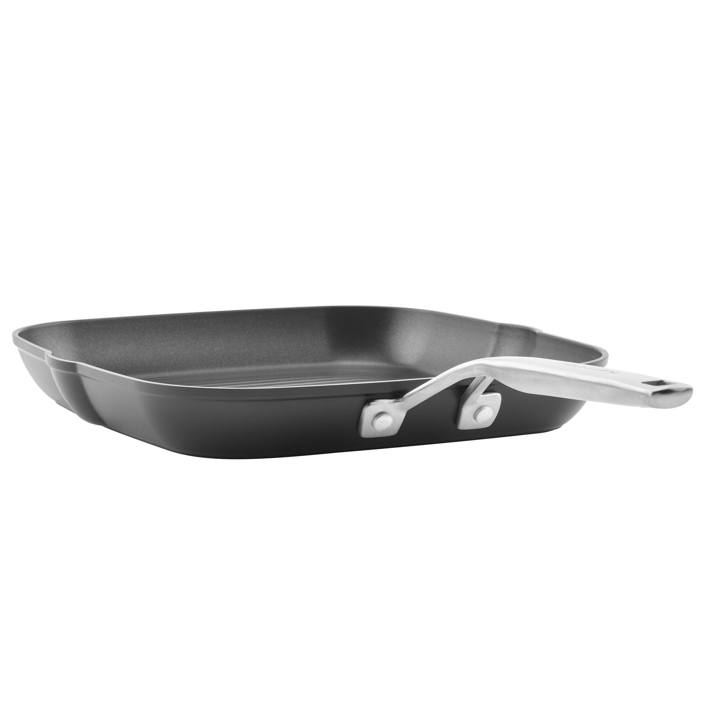 KitchenAid Hard-Anodized Induction Nonstick Square Grill Pan, 11.25-Inch, Matte Black