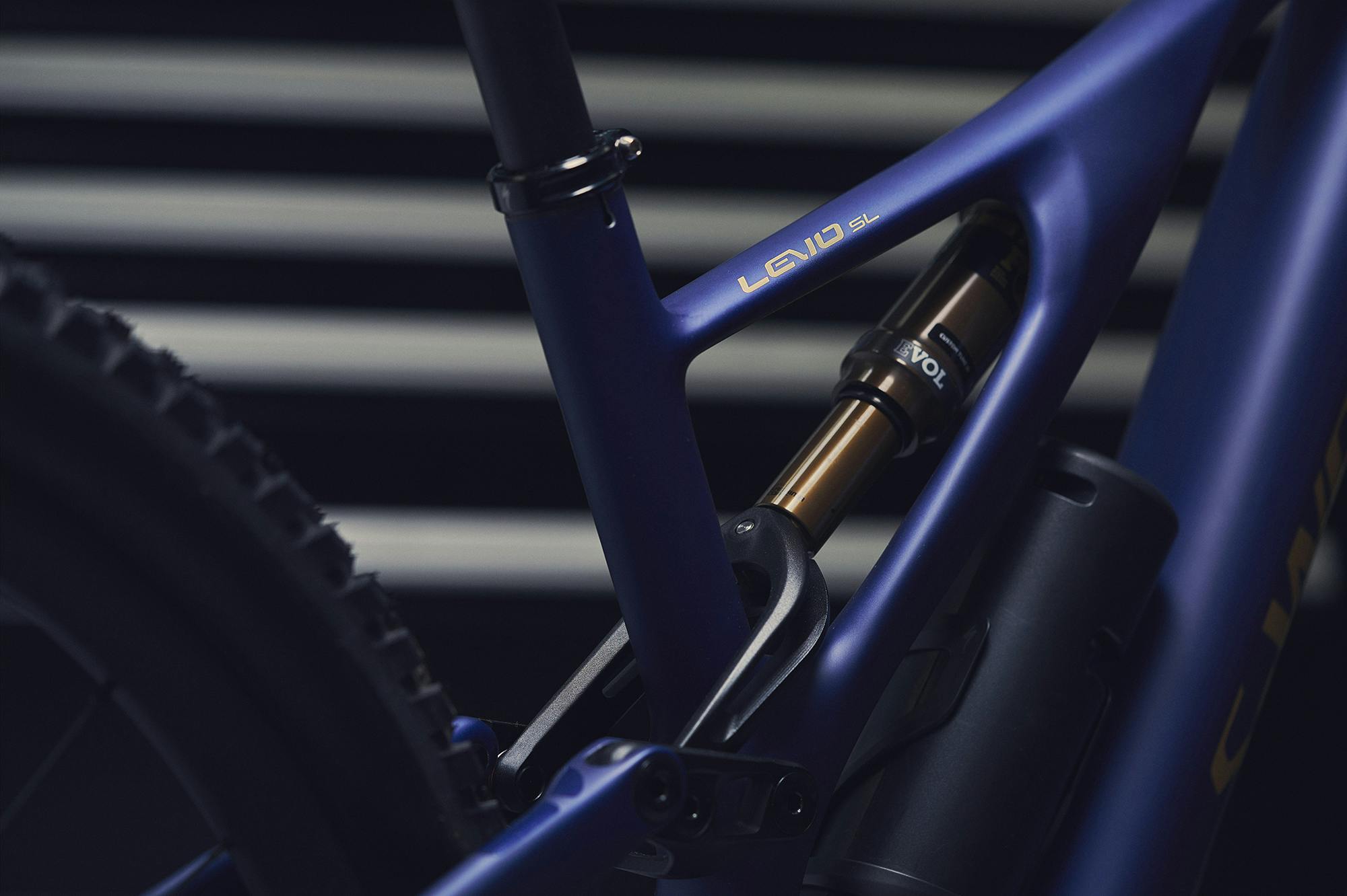A closeup of Specialized's Turbo Levo SL Founder’s Edition e-mountain bike.