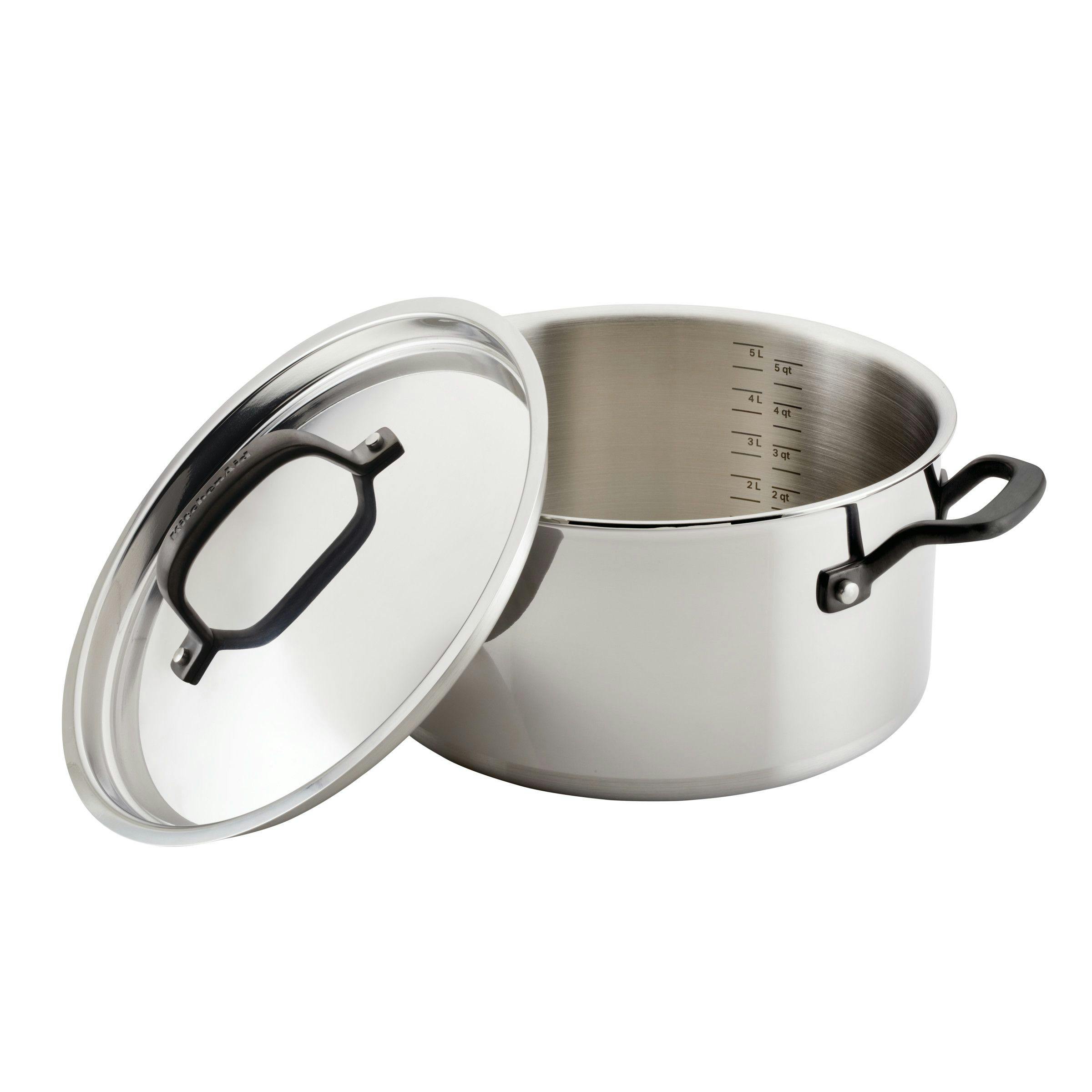 KitchenAid 5-Ply Clad Stainless Steel Induction Stockpot with Lid, 6-Quart, Polished Stainless Steel