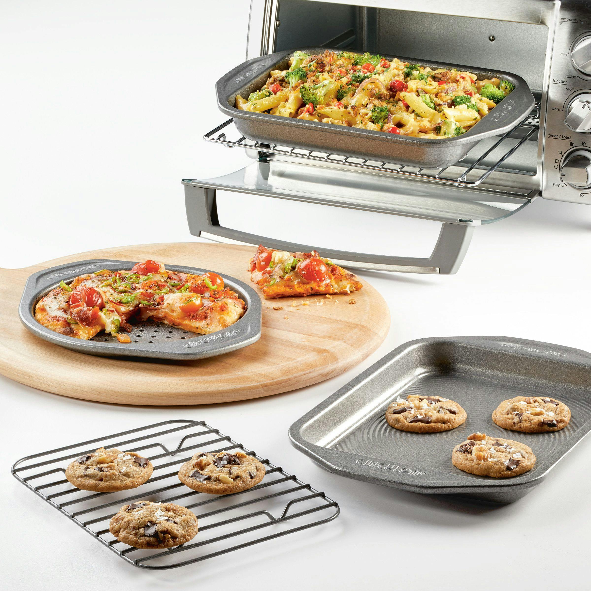 Circulon Total Bakeware Nonstick Toaster Oven and Personal Pizza Pan Baking Set, 4-Piece, Gray