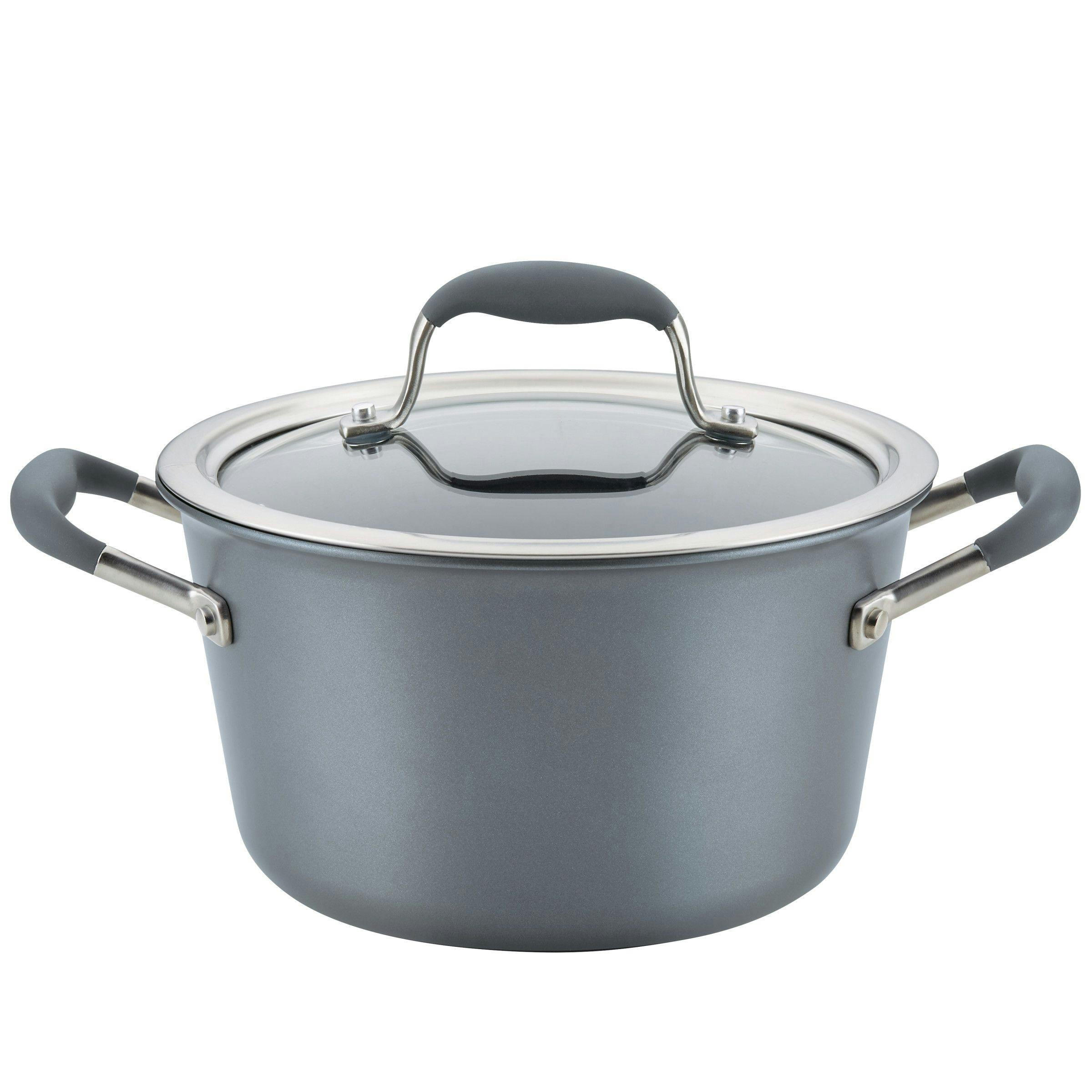 Anolon Advanced Home Hard-Anodized Nonstick Saucepot with Lid, 4.5-Quart, Moonstone