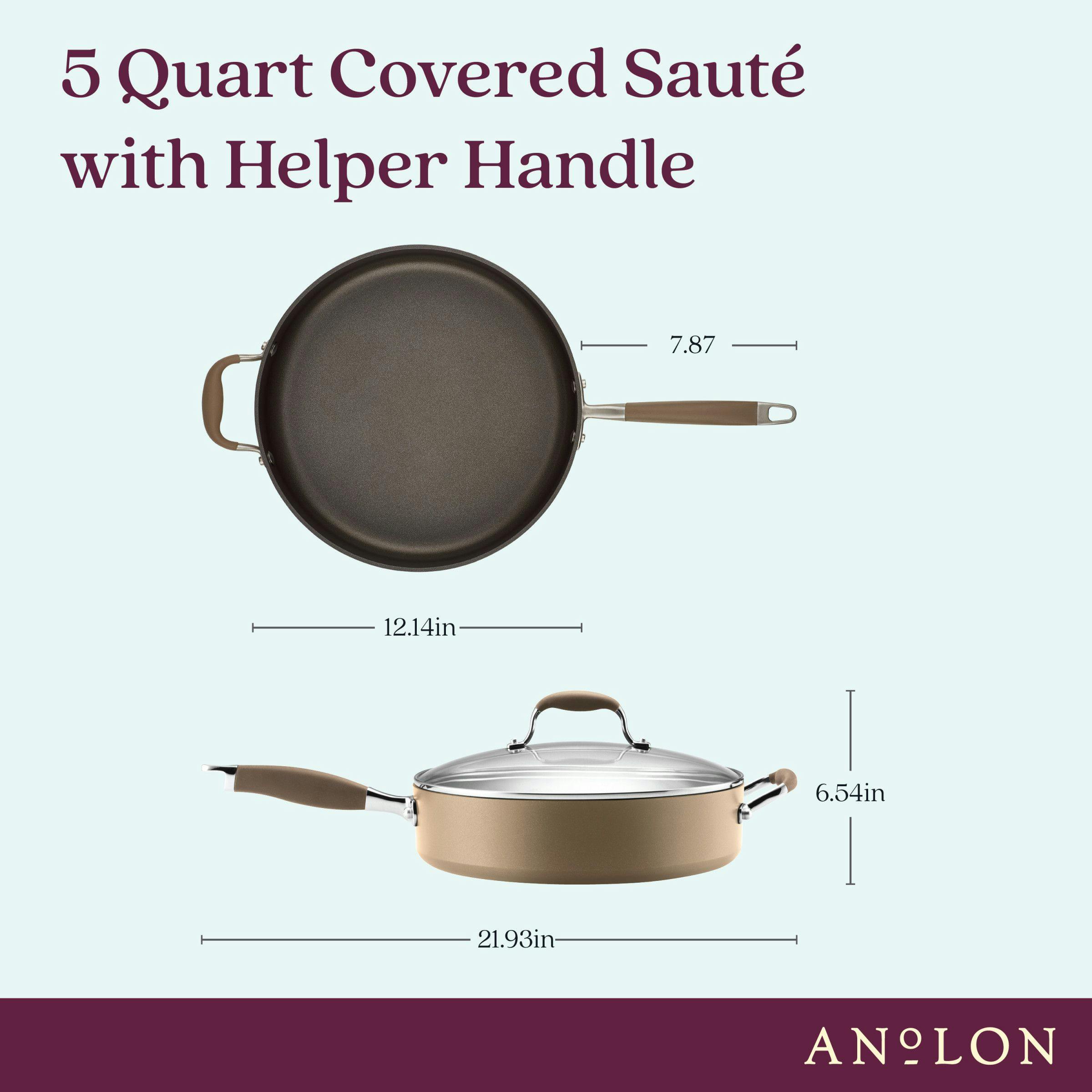 Anolon Advanced Home Hard-Anodized Nonstick Sauté Pan with Helper Handle and Lid, 5-Quart, Bronze