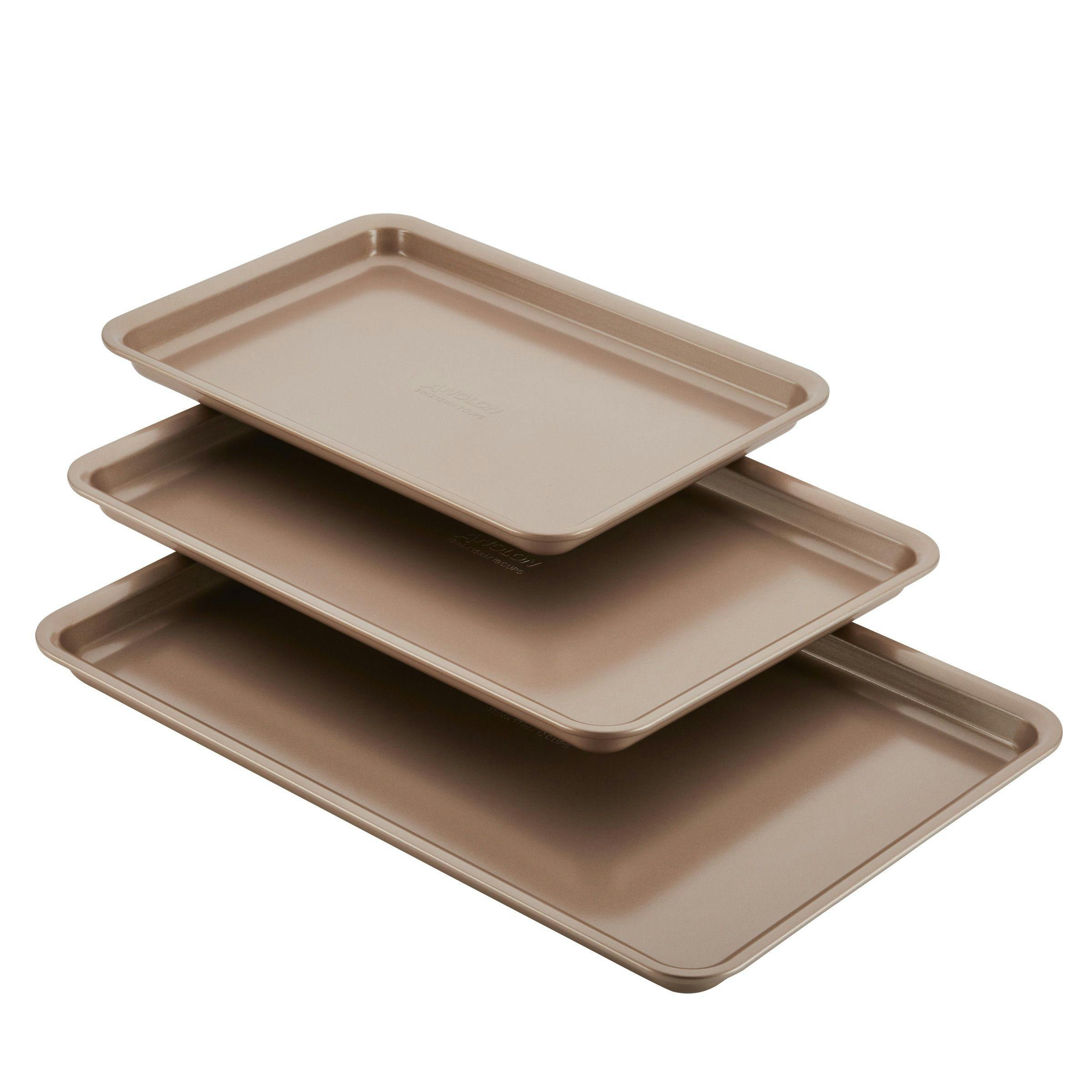 Anolon Nonstick Bakeware 3-Piece Cookie Pan Set, Bronze