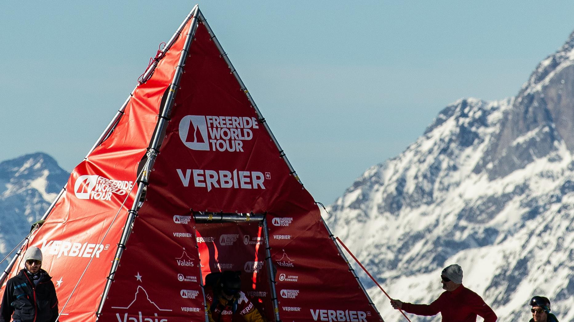 The red tent at the top of Verbier set up for the Freeride World Tour.