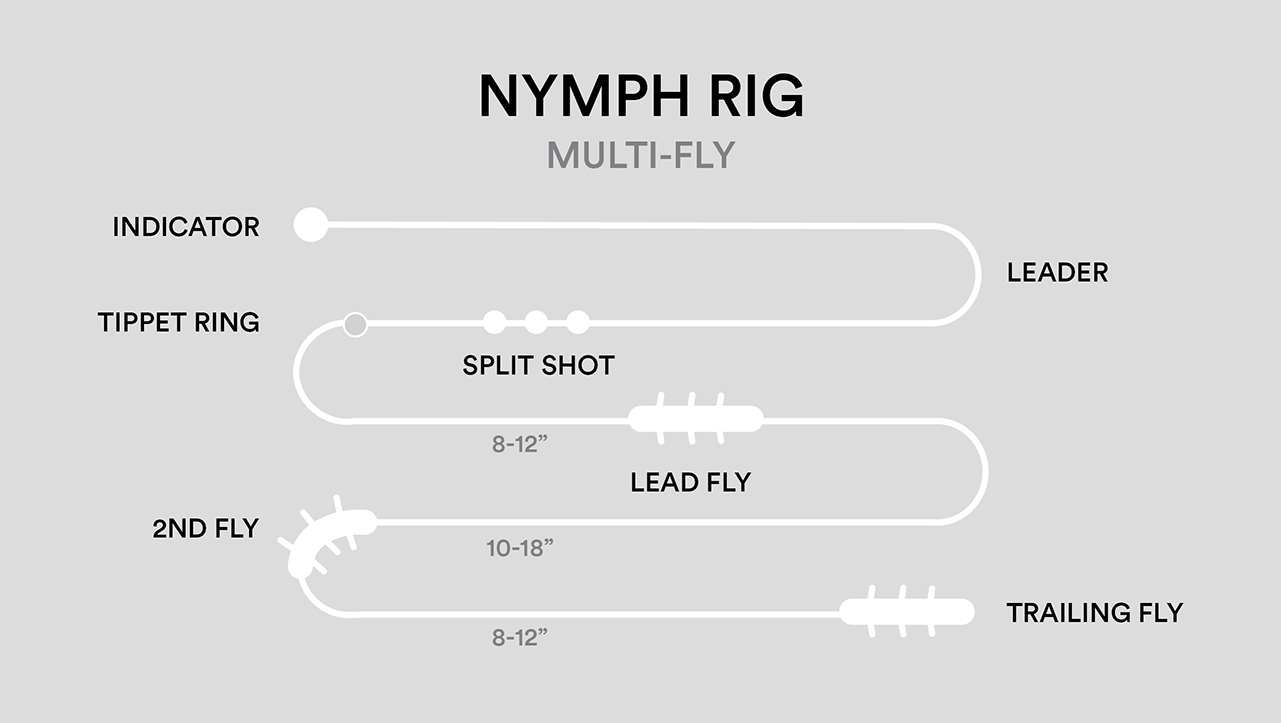 A diagram illustrating how to set up a multi-fly nymph rig