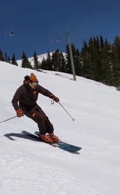 Curated Expert, Evan Korte, skiing in the Helly Hansen Sogn 2.0 shell jacket at Copper Mountain Colorado.