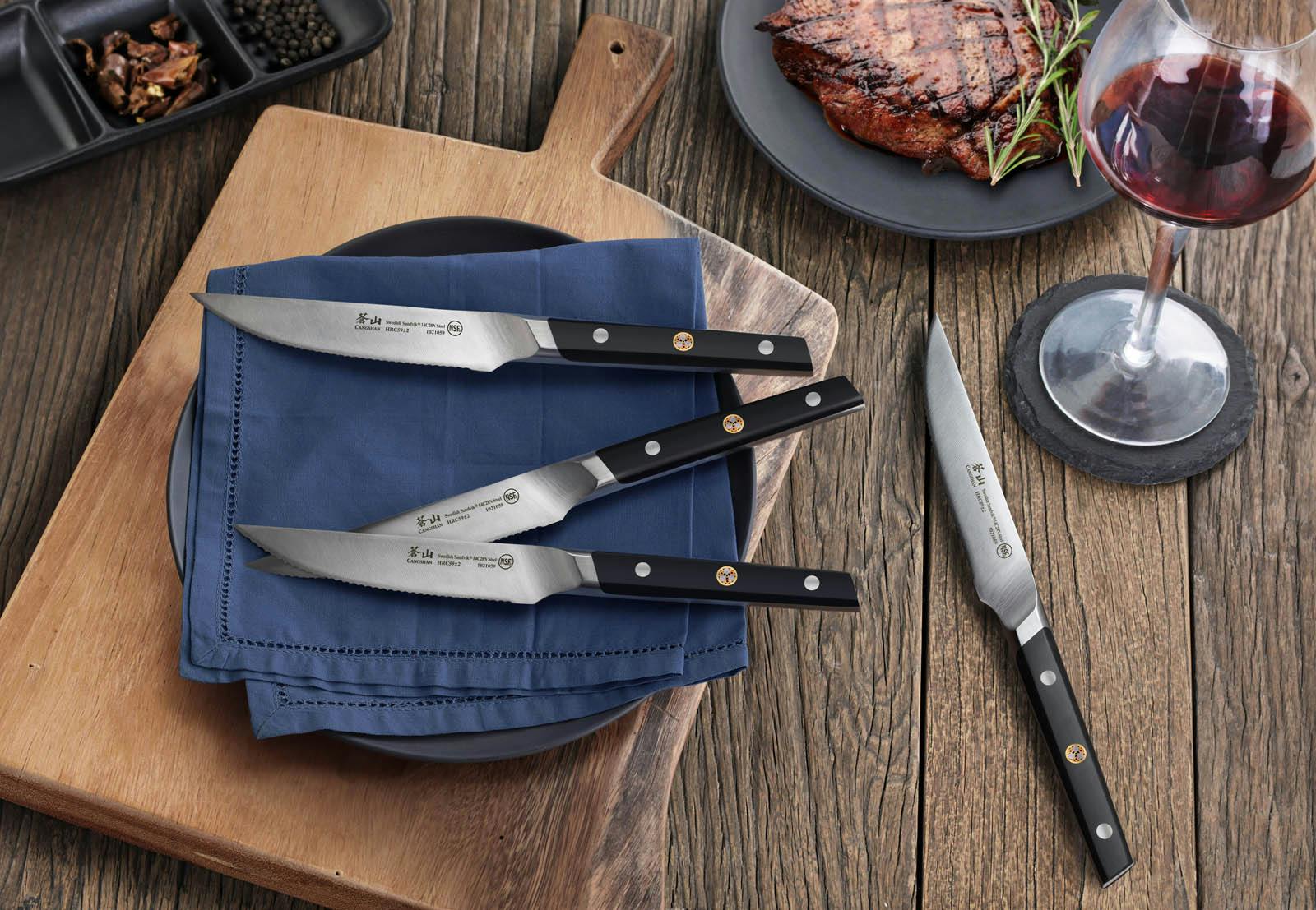 5 inch Vintage Steak Knives, 4-Piece Sets, Fine-Edge or Serrated, Size: 4- Piece Set