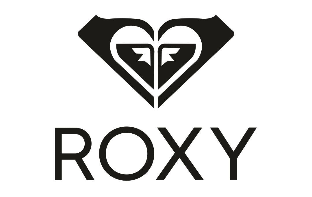 Roxy logo says "Roxy" in a thin font with their adapted heart-shaped logo above.