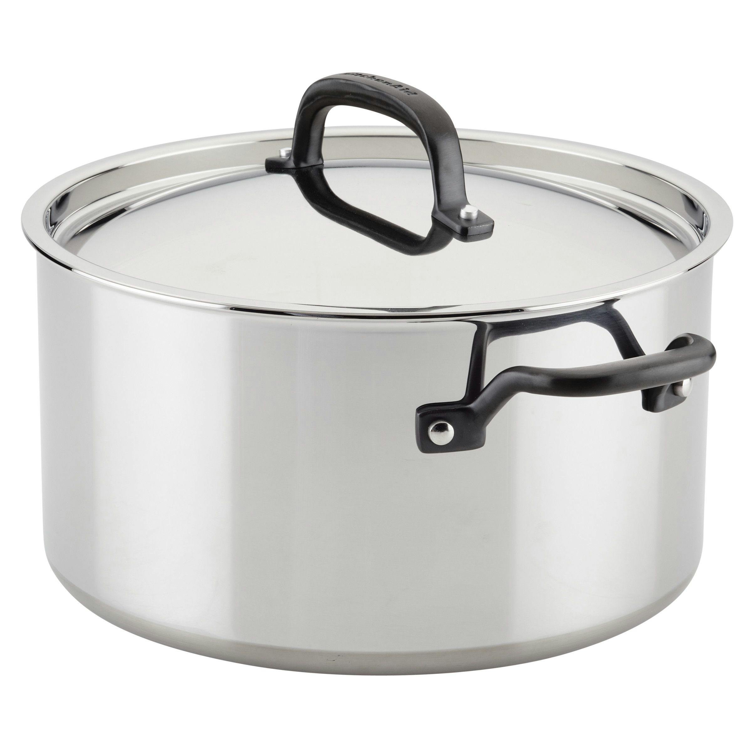 KitchenAid 5-Ply Clad Stainless Steel Cookware Induction Pots and Pans Set, 10-Piece, Polished Stainless Steel