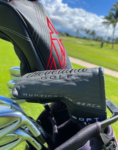 The Cleveland Huntington Beach Soft #4 Putter in its headcover.