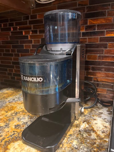 View of the Rancilio coffee grinder.