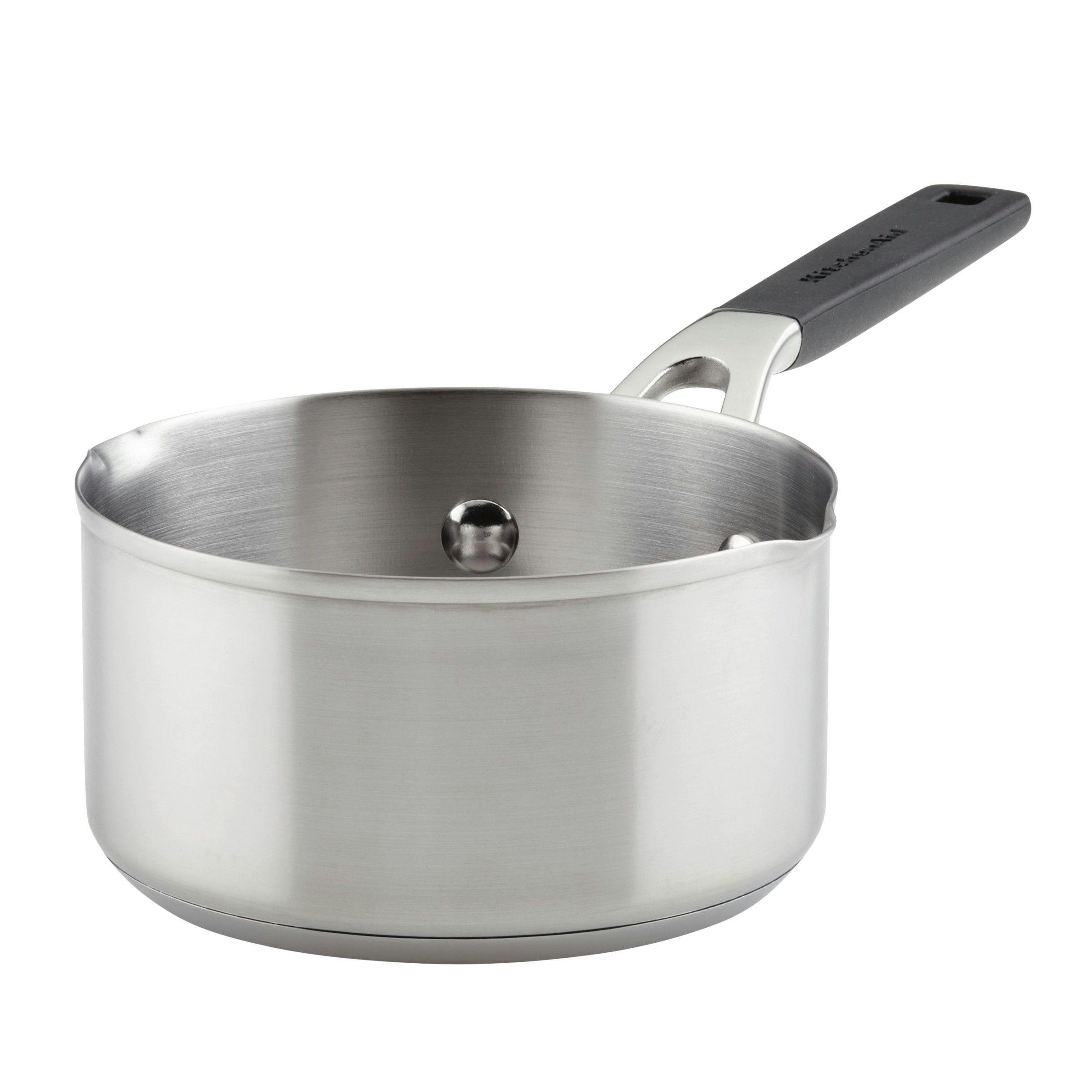 KitchenAid Stainless Steel Induction Saucepan with Pour Spouts, 1-Quart, Brushed Stainless Steel