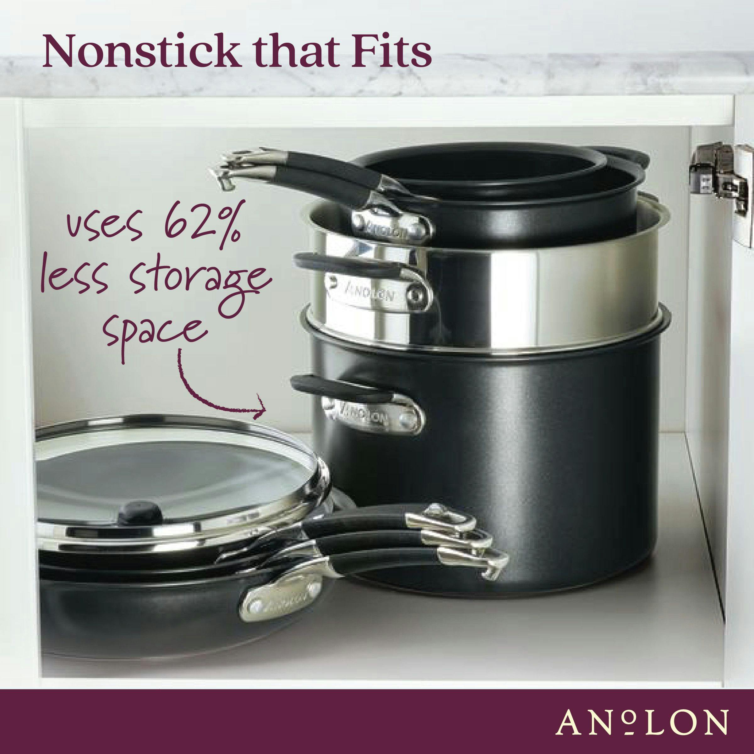 Anolon SmartStack Hard-Anodized Nonstick Cookware Induction Pots and Pans Set, 10-Piece, Black