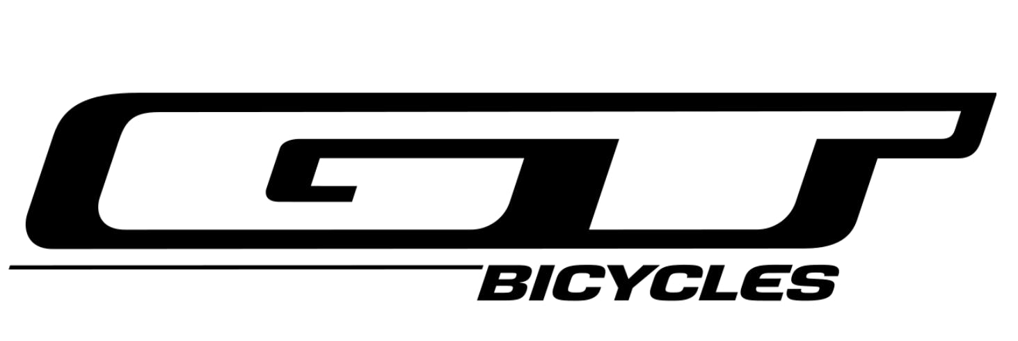 The GT Bicycles logo reads "GT" in elongated bubble letters with "Bicycles" written below. 