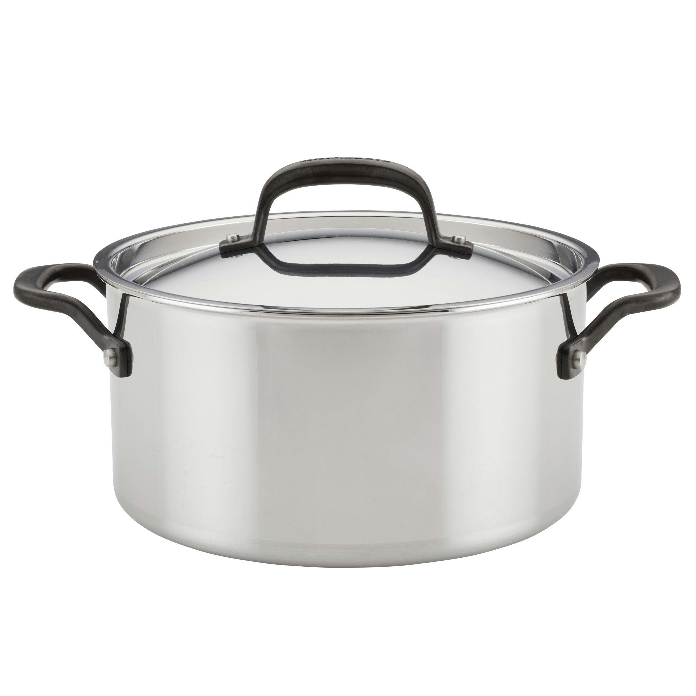KitchenAid 5-Ply Clad Stainless Steel Induction Stockpot with Lid, 6-Quart, Polished Stainless Steel