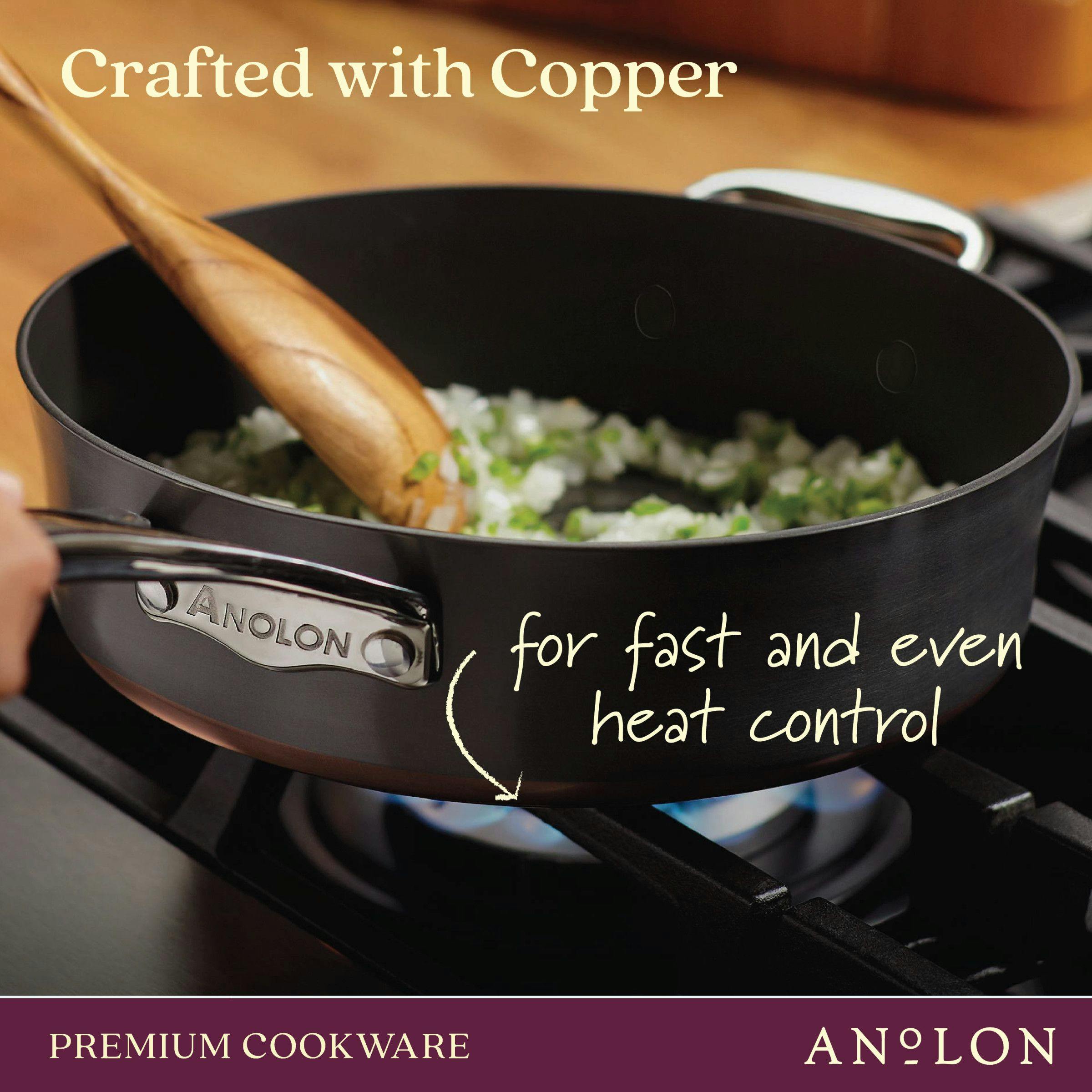 Anolon Nouvelle Copper Luxe Hard-Anodized Nonstick Straining Saucepan, 3.5-Quart