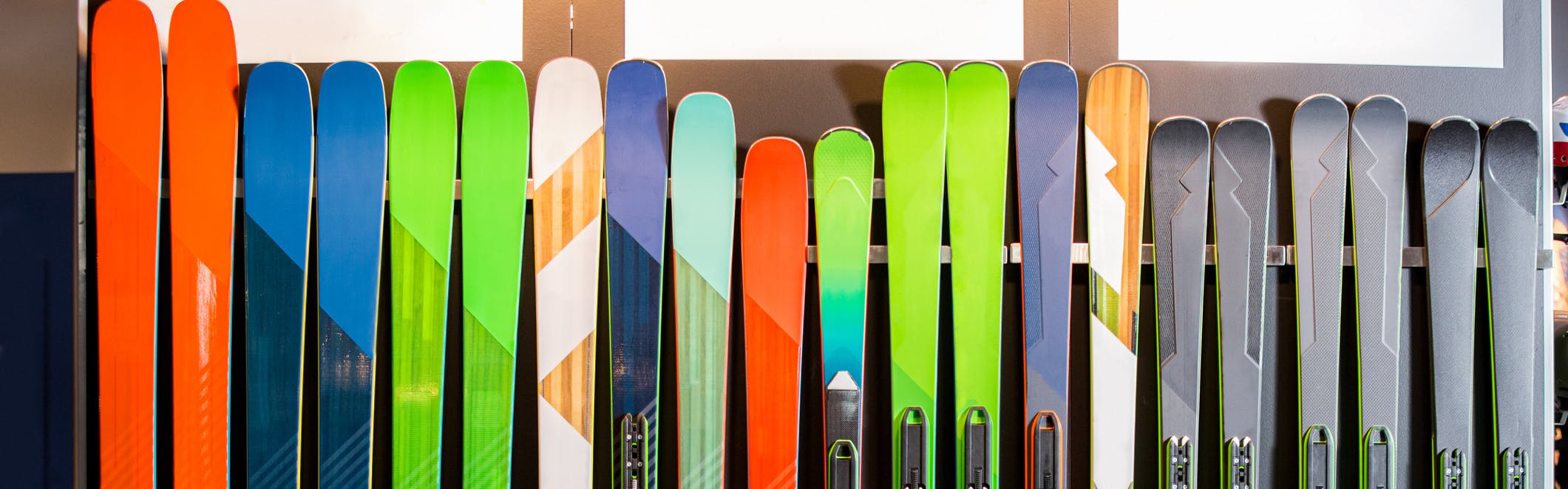 Row of colorful skis