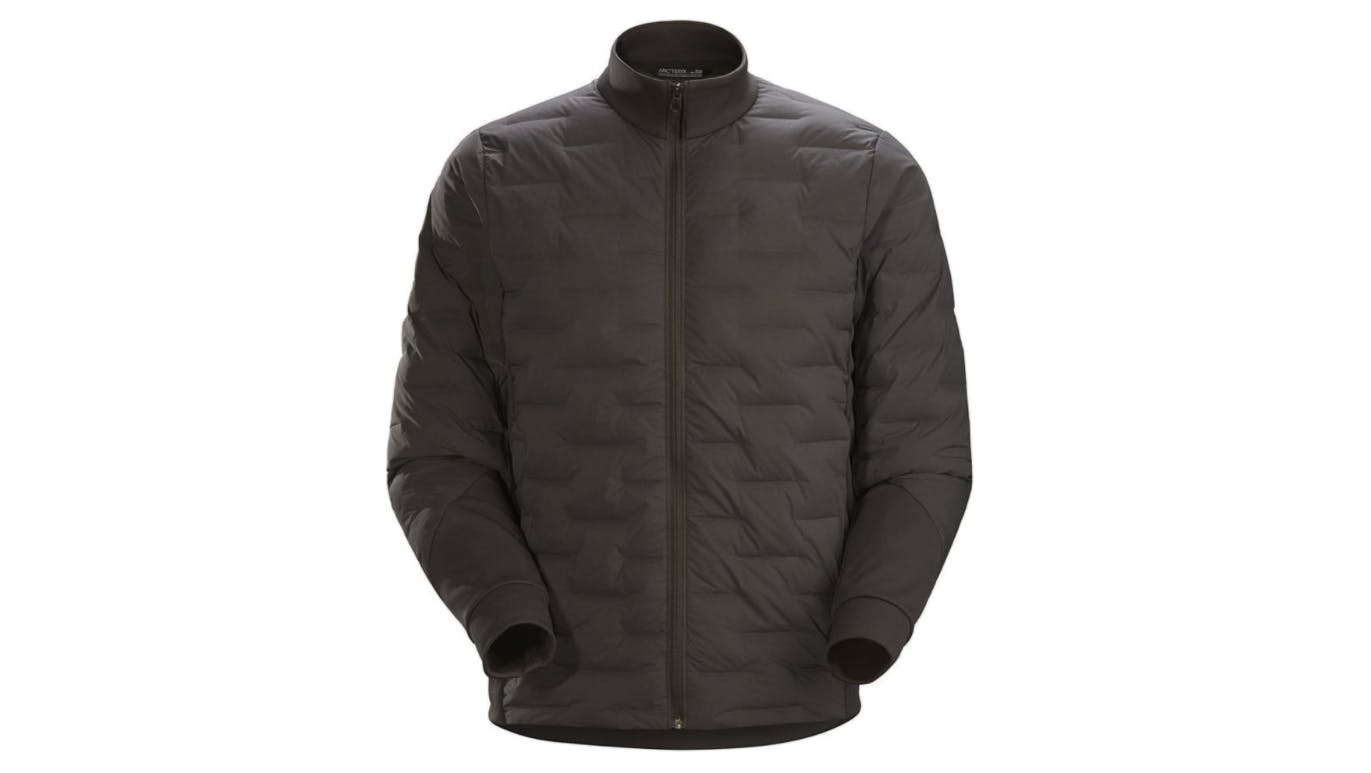 A grey full zip Arc’teryx Kole Down Jacket with no hood.