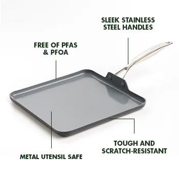 GreenPan Valencia Pro Hard Anodized Healthy Ceramic Nonstick 11 Griddle  Pan, PFAS-Free, Induction, Dishwasher Safe, Oven Safe, Gray